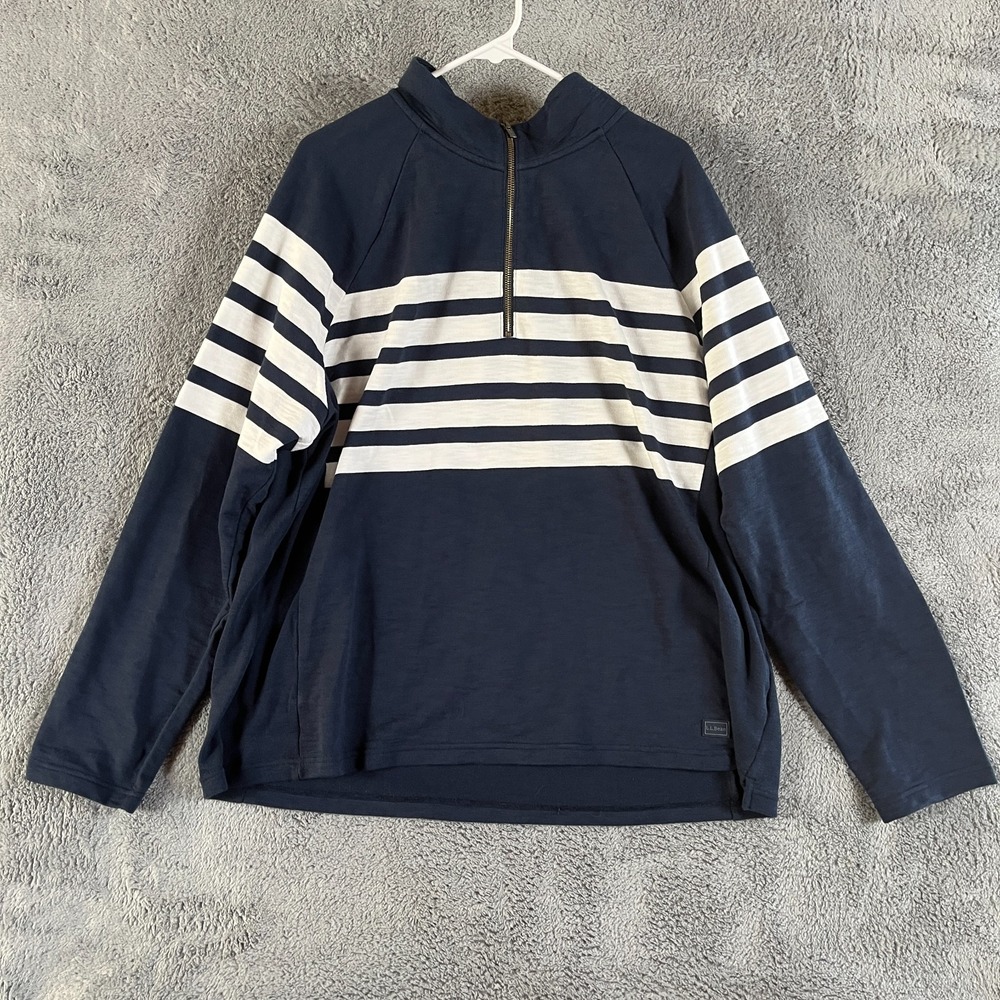 L.L. Bean Quarter Zip Pullover Womens 3X Blue White Striped Long Sleeve Outdoor